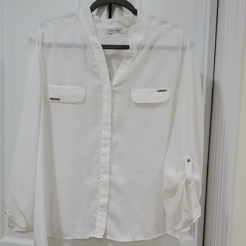 Chic White Blouse with Pockets